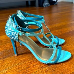 Turquoise Woven Strappy Heels Sandals